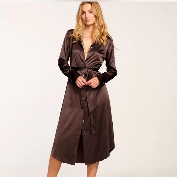 ramy brook brown dress Ramy Brook Wheller Ruched Long Sleeve Mini Dress in Woodrose Combo main image 0